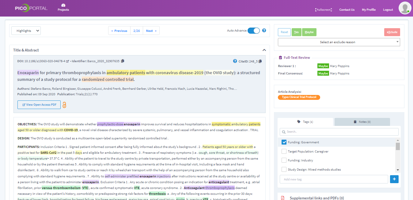 Abstract Screening Page